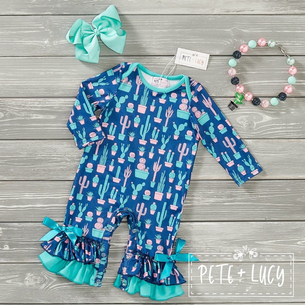 Pete + Lucy Cactus Print Baby Romper